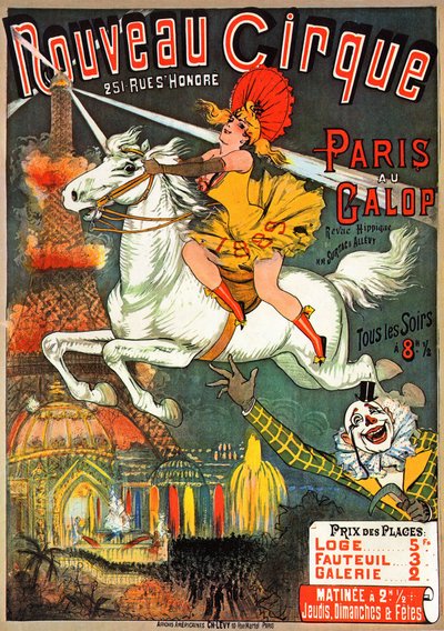 Egy lovas magazin plakátja a párizsi rue saint Honore „Nouveau Cirque”-ben alkotó: French School