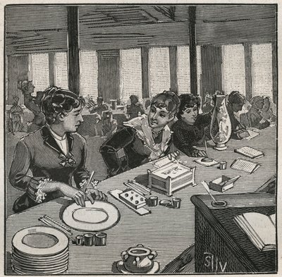 Fazekasság: porcelánfestő műhely a 19. században Franciaországban. Metszet 1880-ból Adolphe BITARD „” Les arts et metiers illustres” című könyvébe. alkotó: French School