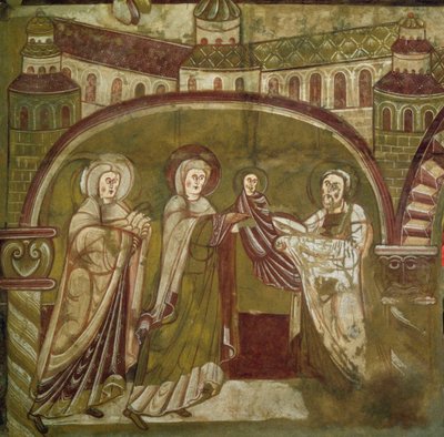 Jézus bemutatása a templomban. Vic sur Cere (Cantal) templom freskója. 12. század. Párizs, Műemlékek Múzeuma angol alkotó: French School