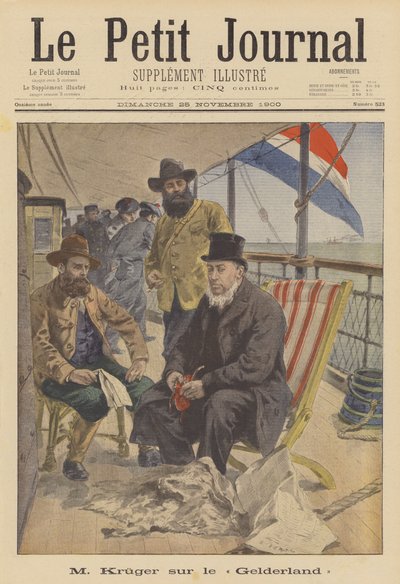 Kruger transzvaali elnök száműzetésbe hajózik a holland Gelderland hajó fedélzetén (színes litho) alkotó: French School