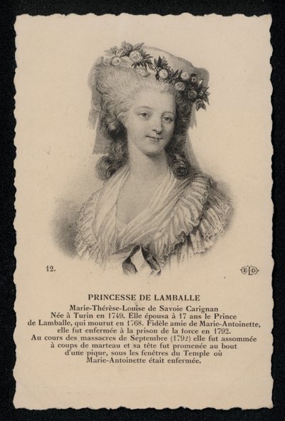 De Lamballe hercegnő (litho) alkotó: French School