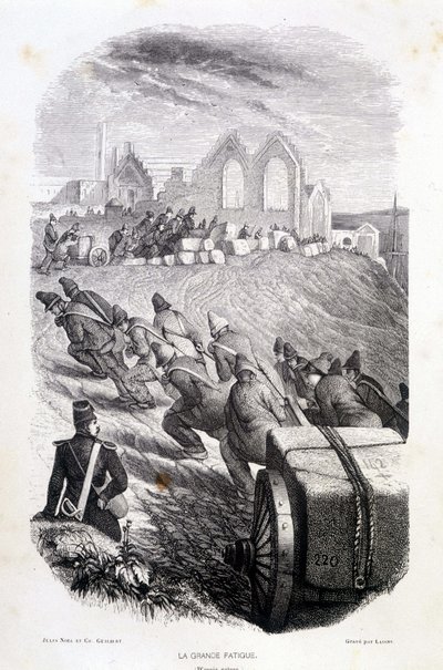 Bányakőtömböket húzó foglyok, „Les Bagnes: histoire, types, moreurs, mystique” Maurice Alhoy, szerk. Gustave Havard alkotó: French School