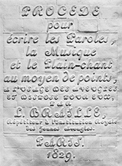 A Words, Music és Plainsong pontok segítségével történő megírásának folyamata a vakok számára, és Louis Braille által nekik rendezett, 1829 alkotó: French School