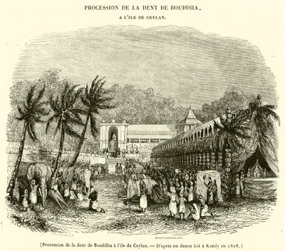 Buddha fogának körmenete Ceylon szigetén (metszet) alkotó: French School