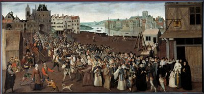 A Liga felvonulása a Place de Greve-en, elhagyva a párizsi Saint Jean árkádot Az Ecole francaise festménye. 1590 V. 1x2,12 m Párizs, Musee Carnavalet - A Liga felvonulása a Place de Greve-en, elhagyva a párizsi St. Jean Arcade-t. festése alkotó: French School