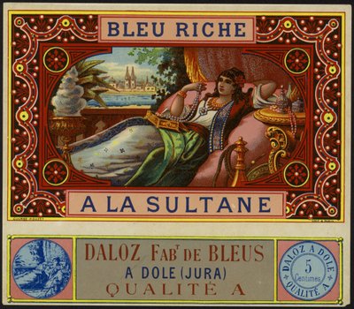 A Bleu Riche a la Sultane termékcímkéje alkotó: French School