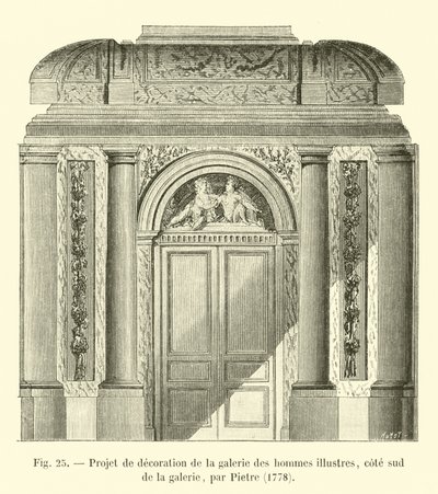 Dekorációs projekt az illusztris férfiak galériájához, a galéria déli oldalán, Pietre, 1778 alkotó: French School
