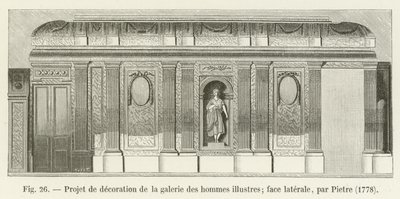 Dekorációs projekt jeles férfiak galériájához; oldallap, Pietre, 1778 alkotó: French School