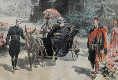 Promenade de Victoria I (1837-1901) Anglia királynője, a Hotel Cimiez parkjában Nizza közelében. Metszet a „” Le Pelerin”-ben” 1899.03.26. alkotó: French School