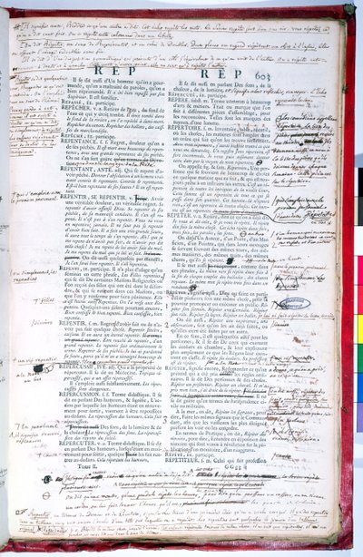 Lektoroldal a Francia Akadémia szótárának egy kiadásának javításával (tintával papíron) (lásd még: 179945) alkotó: French School