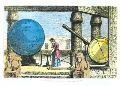 Ptolemaiosz (kb. 90-168) (Claudius Ptolemaeus) az alexandriai csillagvizsgálóban, Louis Figuier La Vie des Savants Illustres című művéből (későbbi színezés) alkotó: French School