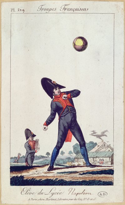 Napóleon líceus tanítványa labdázik, 1805 körül (színes metszet) alkotó: French School