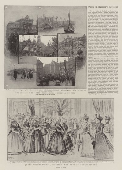 Wilhelmina királynő csatlakozása, a scheveningeni ünnepség (metszet) alkotó: French School