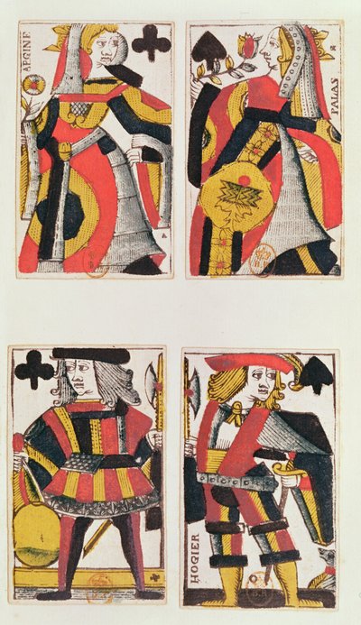Queen és Jack kártyáznak (színes fametszet) alkotó: French School
