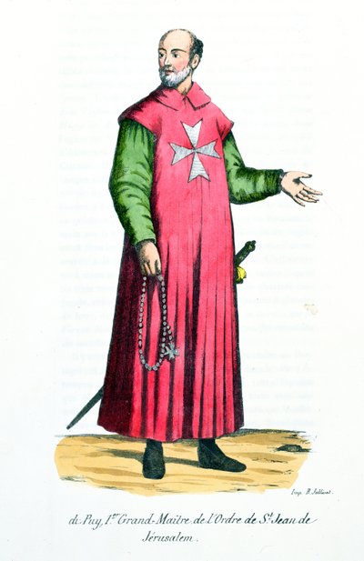 Raymond de Puy (1120-5860) A Jeruzsálemi Szent János Lovagrend első nagymestere, Helyot atya illusztrációja a szerzetesrendek története és viseleteiből, 1842 alkotó: French School