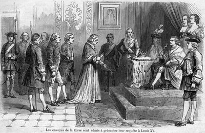 XV. Lajos király (1710-1774) 1769-ben fogadta a korzikai küldöttséget. A követek kérik a sziget Franciaországhoz csatolását. alkotó: French School