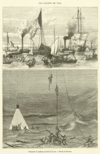Milliók keresése a tenger fenekén (metszet) alkotó: French School