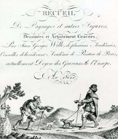 Tájképek és egyéb figurák gyűjteménye, rajzolta és művészileg metszette: Johann Georg Wille alkotó: French School