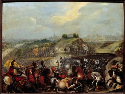 Vallásháborúk: „” IV. Henrik az ivryi csatában 1590.03.14-én” Az 1590.03.14-i ivry-i csatában a királyi hadsereg győzelmet aratott a Katolikus Liga ellen. Bethune Maximilian, Sully hercege, a király minisztere megsérült ott. Festmény a frenekről alkotó: French School