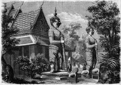Vallási építészet: egy pagoda külső képe Bangkokban (Siam) 1861-ben. Metszet a „” Le Monde Illustré”” 223. számában, 1861. július 20. alkotó: French School