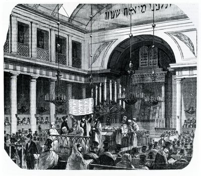 Vallási szertartás a régi párizsi zsinagógában Ros Hashana számára, a Le Tableau de Paris illusztrációja, Edmond Texier, megjelent Párizsban, 1852 alkotó: French School