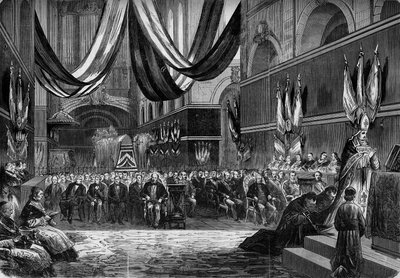 Istentisztelet Clement Thomas (1809-1871) és Claude Lecomte (1817-1871) tábornok tiszteletére a Versailles-i Szent Lajos templomban alkotó: French School