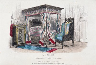 Reneszánsz stílusú belső tér átdolgozva és a III. Napóleon-kor ízlése szerint értelmezve, metszet a La Mode (Fashion) magazinból, Franciaország alkotó: French School
