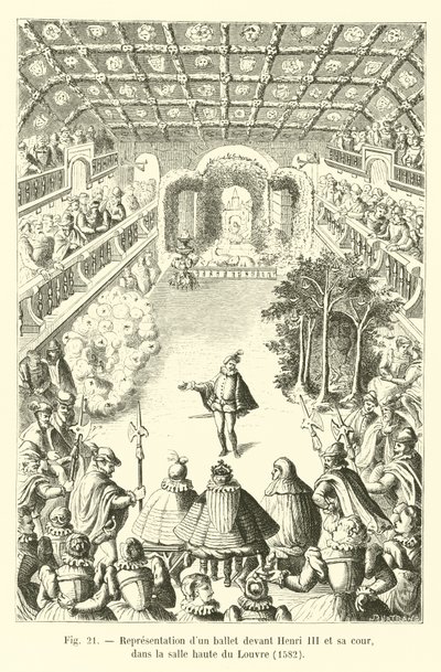 Balett előadása III. Henrik és udvara előtt, a Louvre felső termében, 1582 alkotó: French School