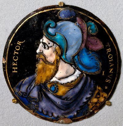 Hector, a trójai hősök ábrázolása. Medalion e-mailben a 16. századi Limoges-ból. Figyelj, Nemzeti Reneszánsz Múzeum alkotó: French School