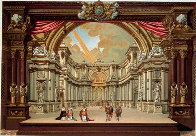 Jean Baptiste Poquelin dit Moliere (1622-1673) darabjának bemutatása a versailles-i kastély színházában. századi litográfia. Dekoratív művészet, Párizs alkotó: French School