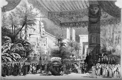 Operaábrázolás: Giuseppe Verdi (1813-1901) „Aida” Avenue des Sphinx Théba kapujában (2. festmény, 2. felvonás). Lavastre Young dekorációja (Jean Baptiste Lavastre alkotó: French School