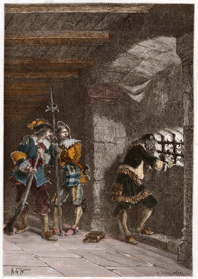 A Sainte Marguerite szigetén bebörtönzött vasmaszk (meghalt 1703-ban) ábrázolása alkotó: French School