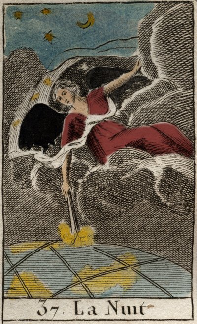 Az Éjjel (Nyx) ábrázolása, a Sötétség istennője. (Nyx (Az éjszaka), a sötétség istennője). Pierre Blanchard „Az ifjúság mitológiájából” 1803-ból. alkotó: French School