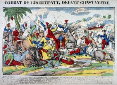 A Coudiat Aty-i csata ábrázolása Konstantin előtt, amely Konstantin elfogásához vezetett 1837. október 13-án. Epinal képe alkotó: French School