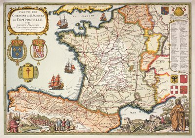 A komposteli Szent Jakab útvonaltérkép reprodukciója, amelyet eredetileg D.Serveaux vésett 1648-ban alkotó: French School