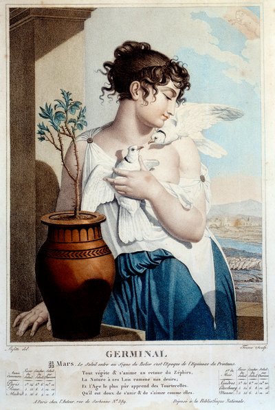 Köztársasági naptár: Az év csírája II (március 21.). Tresca metszete Laffitte nyomán alkotó: French School