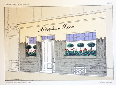 Étterem, 13. tányér, Louis-Pierre Sezille Devantures de Boutiques illusztrációja, Párizs, 1927 alkotó: French School
