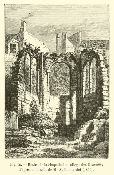 A College des Grassins kápolnájának maradványai; M A Bonnardot rajza után, 1850 alkotó: French School