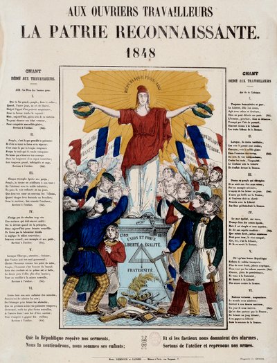 1848-as forradalom és a második köztársaság megszületése: „Munkásoknak a hálás haza” című kiáltvány és dal, köszöntik a Republique-ot a munkások. 1848 Párizs, Musee Carnavalet alkotó: French School