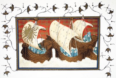 Richard IIs és flottája partraszáll a Milford Havennél, faxmásolat a Le Prinse et Mort du Roy Richartból, Jean Cretontól, újranyomva 19. század alkotó: French School