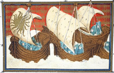 Richard IIs és flottája partraszáll a Milford Havennél, faxmásolat a Le Prinse et Mort du Roy Richartból, Jean Cretontól, újranyomva 19. század alkotó: French School