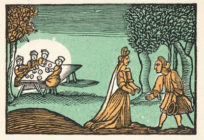 Riquet a tufttal, a Történelmek vagy a múlt idők meséiből, Mother Goose, Morals, M Perrault, pub. 1925 (kézzel színezett fatömbnyomat) alkotó: French School