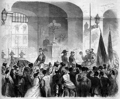 Risorgimento, Nápoly, 1860. november 7.: II. Viktor Emmanuel (Victor-Emmanuel) (Vittorio Emanuele) (Vittorio Emanuele) (1820-1878), olasz király belépése a nápolyi királyi palotába, miután a lakosság elfogadta Nápoly csatolását az olasz királyság alkotó: French School