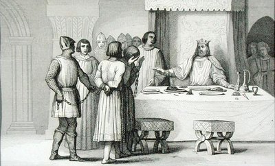 II. Róbert (970-1031) a Jámbor kiadja az összeesküvőket az 1840 körül megjelent Histoire de France-ból (metszet) alkotó: French School