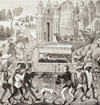I. Róbertet, Normandia hercegét négerek viszik az almában, Paul Lacroix „Katonai és vallási élet a középkorban” című művéből, London 1880 körül (litho) alkotó: French School