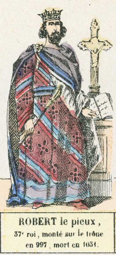 Jámbor Róbert, 37. király, 997-ben lépett trónra, 1031-ben halt meg (színes metszet) alkotó: French School