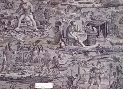 Robinson Crusoe, F. Pieters terve alapján, 1815-20 körül (hengernyomott pamut) alkotó: French School