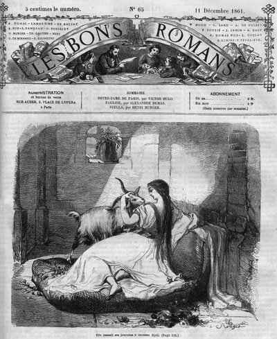Római sorozat: Victor Hugo (1802-1885) „” Notre Dame de Paris””. Esmeralda és a kecske. Metszet a „Les bons romances”-ba alkotó: French School