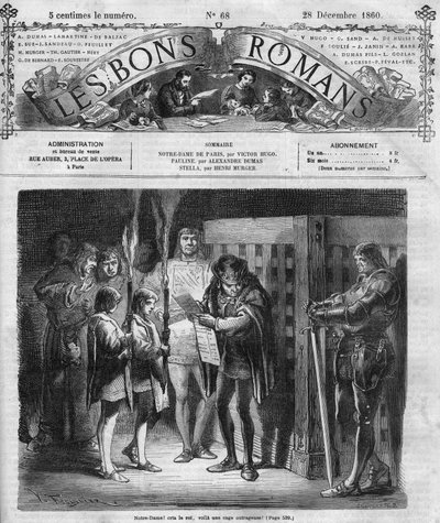 Római sorozat: Victor Hugo (1802-1885) „” Notre Dame de Paris””. A király megvizsgálja a ketrecet. Metszet a „Les bons romances”-ba alkotó: French School