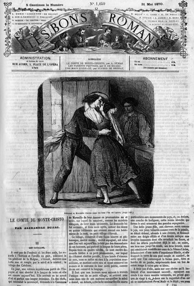 Római sorozat: "" Monte Cristo grófja"" (Monte-Cristo), Alexandre Dumas (1802-1870). Szexjelenet Edmond Dantes és Mercedes között. Metszet a „Les bons romances”-ba alkotó: French School